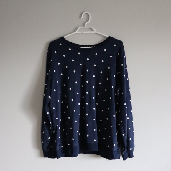 St. John's Bay Women's Blue Sz XL Classic Pull On‎ Crewneck Polka Dot Sweatshirt - Picture 1 of 9
